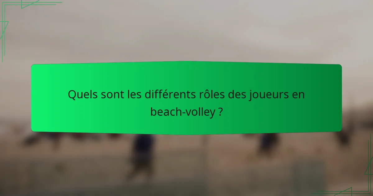 Quels sont les différents rôles des joueurs en beach-volley ?